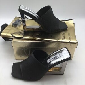 Lady Couture Fuego Black Micro Studded Square Toe Heel Mules Size 9 NEW